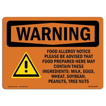 Signmission OSHA WARNING Sign, Food Allergy Please Be W/ Symbol, 10in X 7in Aluminum, 7" W, 10" L, Landscape OS-WS-A-710-L-12149